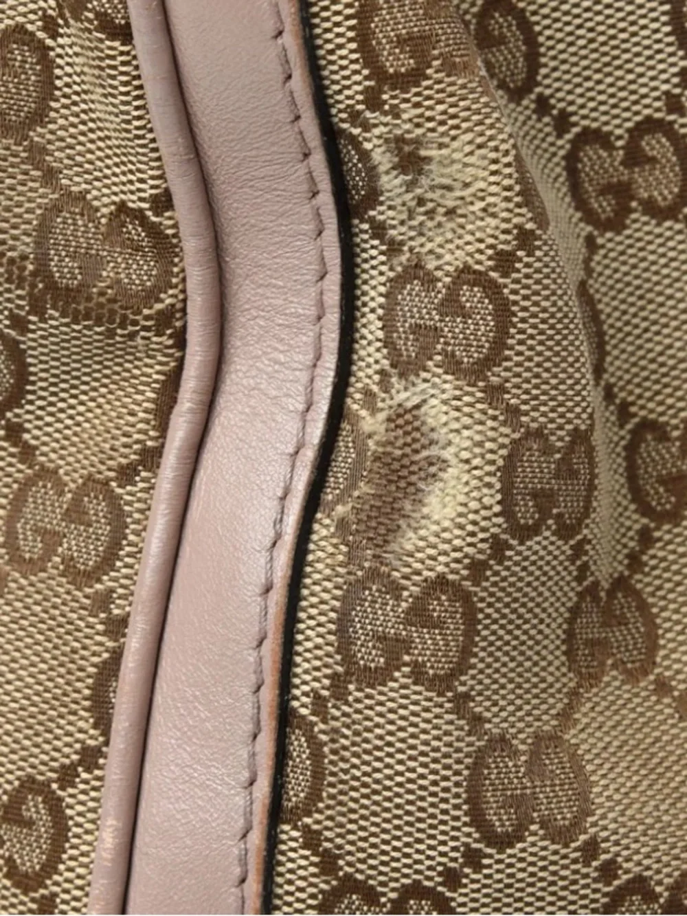 Gucci Beige Monogram Satchel with Pink and Blue Stripes